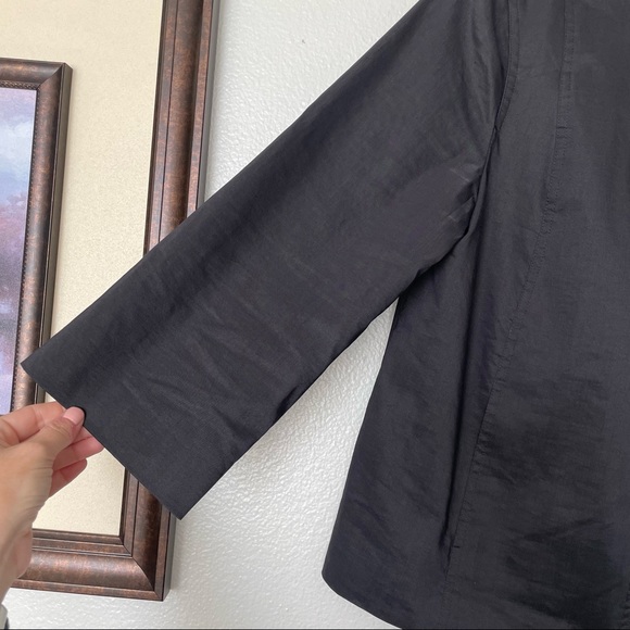 Eileen Fisher Ramie Black Structured Boxy Zip Up Blazer Style Jacket Medium - Picture 5 of 10